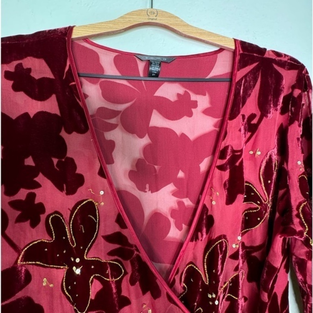 Soma Women's Silk Blend Red Wine Velvet Robe- Sz 0/1‎ (Small) - Picture 6 of 12